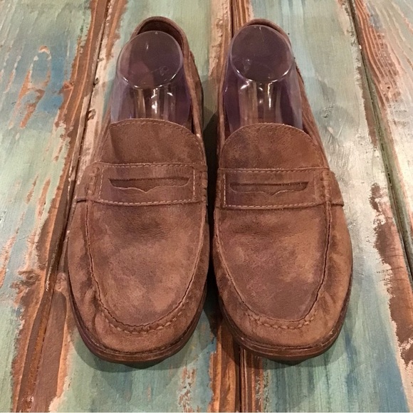 Clarks 10.5 Loafers Mens Distressed Leather Brown Stitching Detail Stacked Heel main image 4